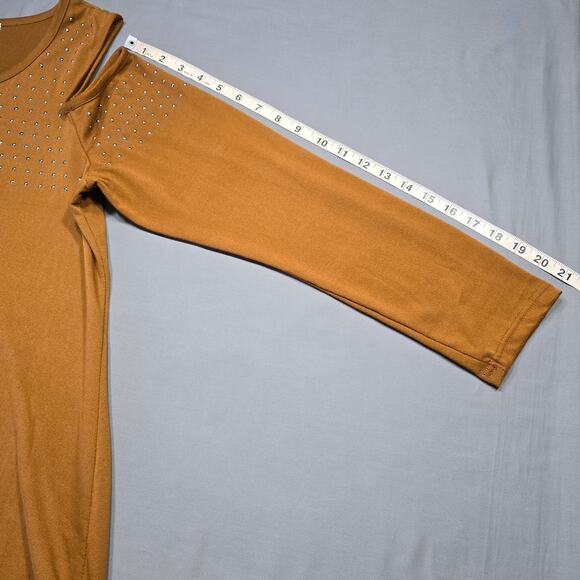 French Laundry Brown Cold Shoulder Shirt Stretch Studded Preppy Y2K Women Size L - Picture 8 of 12
